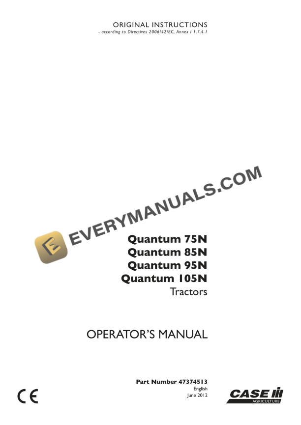 case quantum 75n 85n 95n 105n tractor operator manual 47374513 1