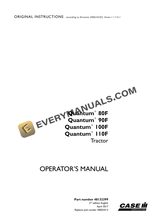 Case Quantum 80F, 90F, 100F, 110F Tractor Operator Manual 48132399 PDF 1 case quantum 80f 90f 100f 110f tractor operator manual 48132399 1
