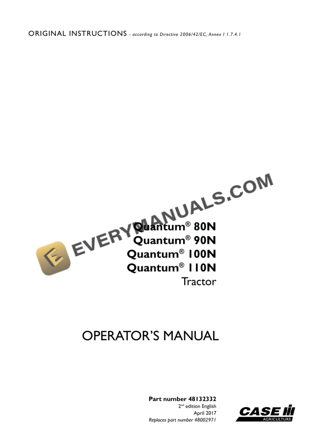 case quantum 80n 90n 100n 110n tractor operator manual 48132332 1