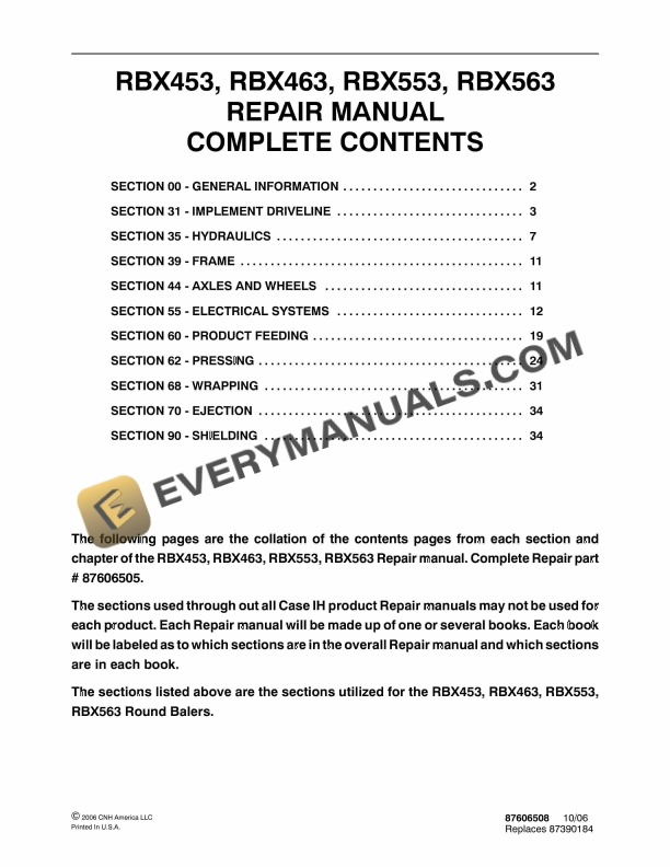 case rbx453 rbx463 rbx553 rbx563 round baler repair manual 87606508 1