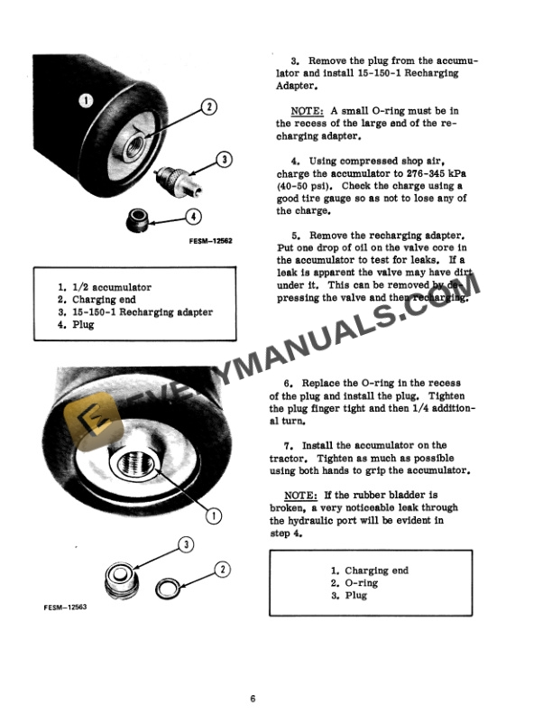Case Recharging Hydraulic Accumulator Service Manual GSS-1492-5