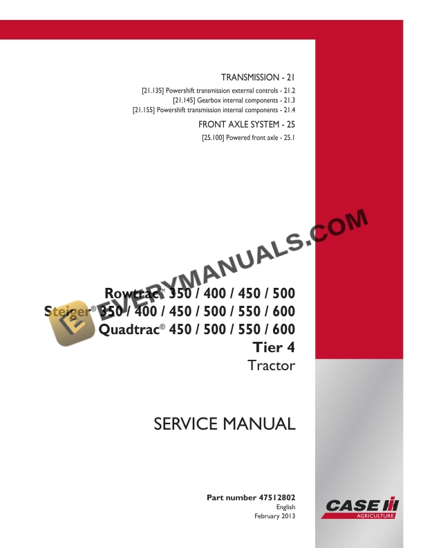 case rowtrac 350 400 450 500 steiger 350 400 450 500 550 600 quadtrac 450 500 550 600 tier 4 tractor service manual 47512802 1