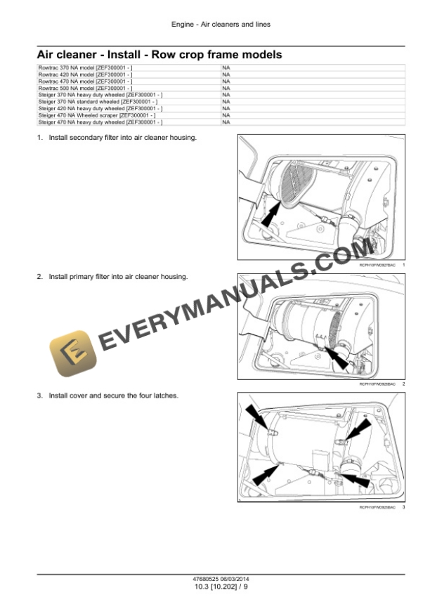 Case Rowtrac 370, 420, 470, 500, Steiger 370, 420, 470, 500, 540, 580, 620, Quadtrac 470, 500, 540, 580, 620 Tier 4B (Final) Tractor Service Manual 47684066-3