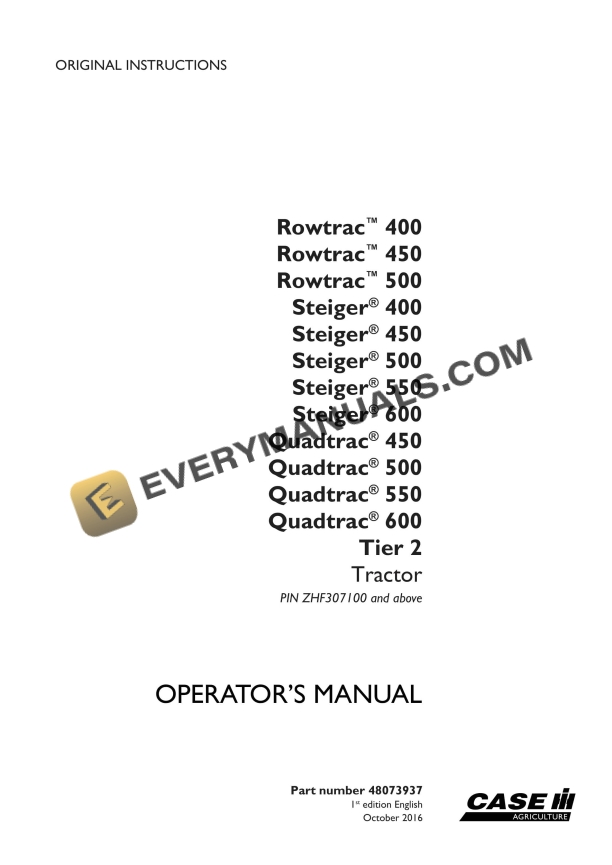 case rowtrac 400 450 500 steiger 400 450 500 550 600 quadtrac 450 500 550 600 tier 2 tractor operator manual 48073937 1