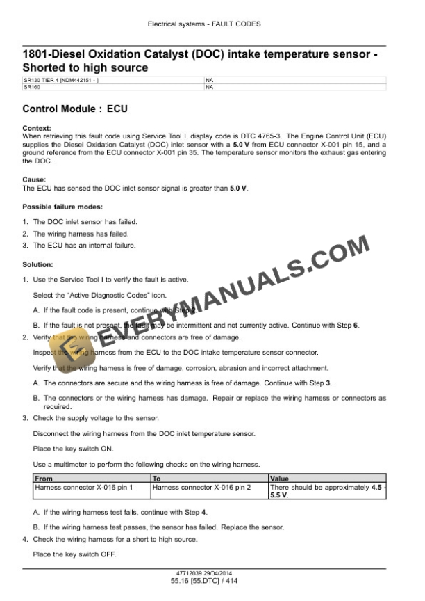Case SR130, SR160 Tier 4B (Final) Alpha Series Skid Steer Loader Service Manual 47712628-2