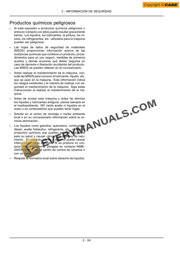 Case SR130, SR200, SR150, SR220, SR175, SR250, SV185, SV250, SV300 Skid Steer Loader Operator Manual 84357854 ES-2