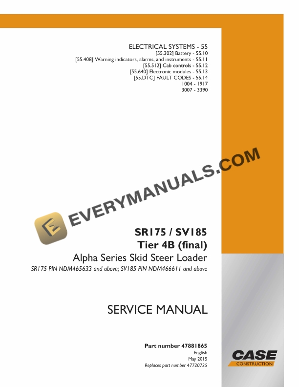 case sr175 sv185 tier 4b final alpha series skid steer loader service manual 47881865 1