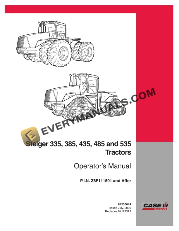 case steiger 335 385 435 485 535 tractor operator manual 84230644 1