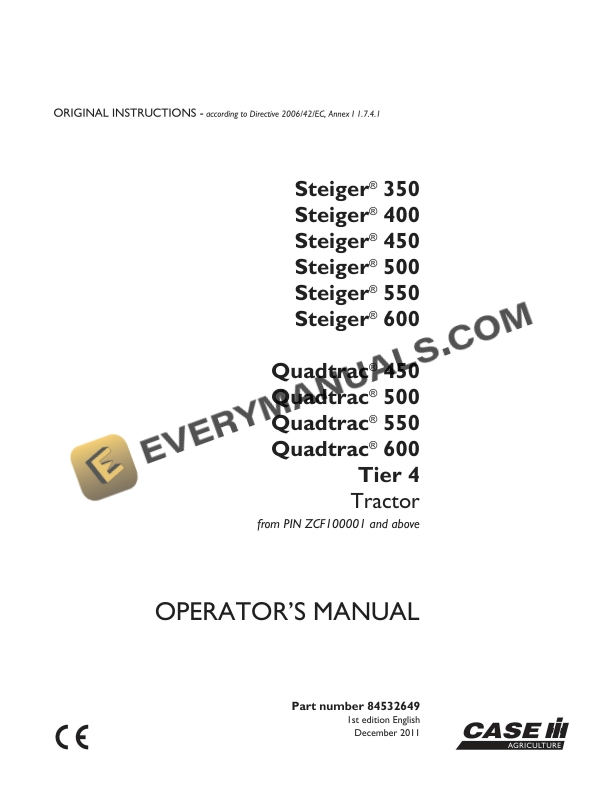 case steiger 350 400 450 500 550 600 quadtrac 450 500 550 600 tier 4 tractor operator manual 84532649 1