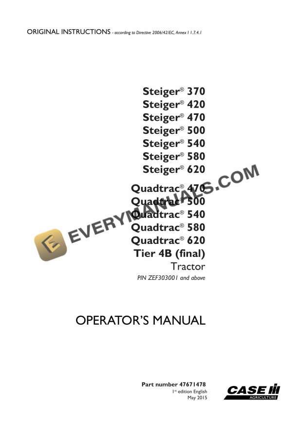 case steiger 370 420 470 500 540 580 620 quadtrac 470 500 540 580 620 tier 4b final tractor operator manual 47671478 1