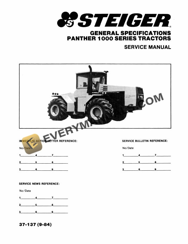 case steiger general specifications panther 1000 series tractor service manual 37 137 1