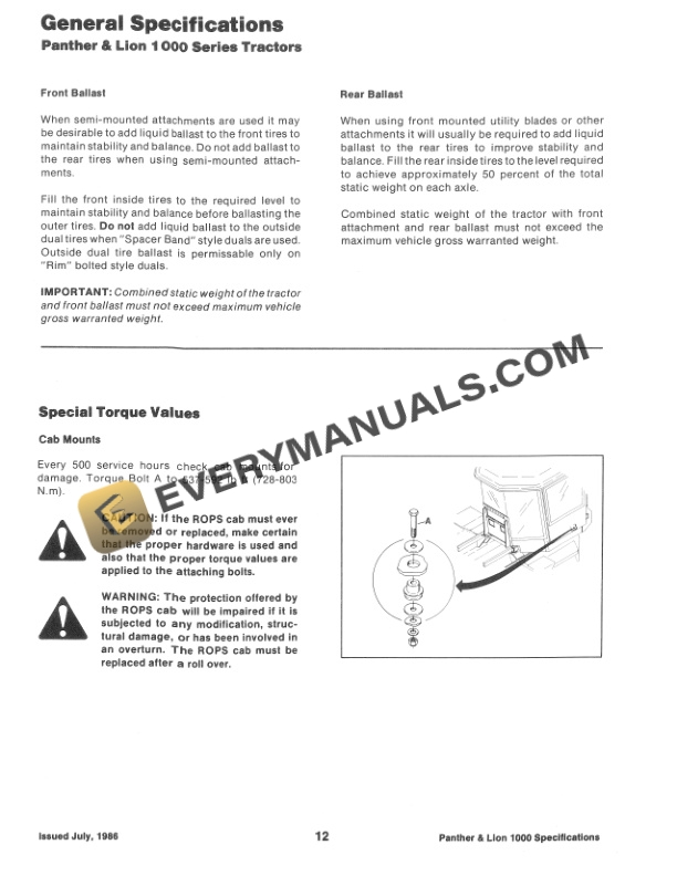 Case Steiger General Specifications Panther and Lion 1000 Powershift Series Tractor Service Manual 37-175 PDF 7 Case Steiger General Specifications Panther and Lion 1000 Powershift Series Tractor Service Manual 37-175 PDF - Image 5