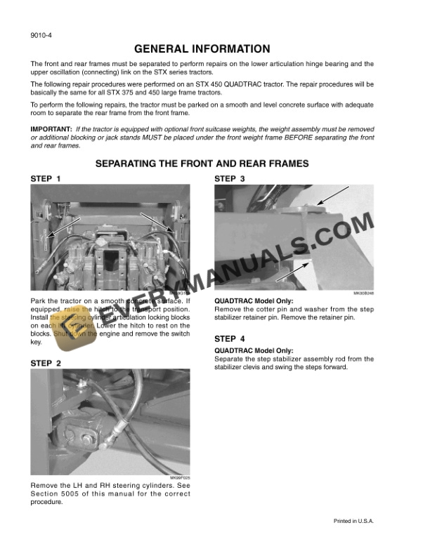 Case STX275, STX325, STX375, STX425, STX450 Steiger Tractor Service Manual 6-14550-4