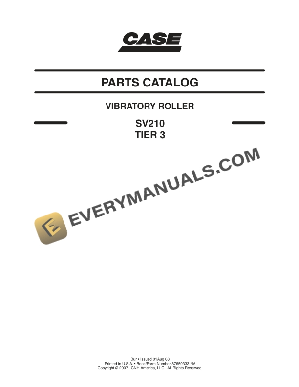 Case SV210 Tier 3 Vibratory Roller Parts Catalog 87659333 NA PDF