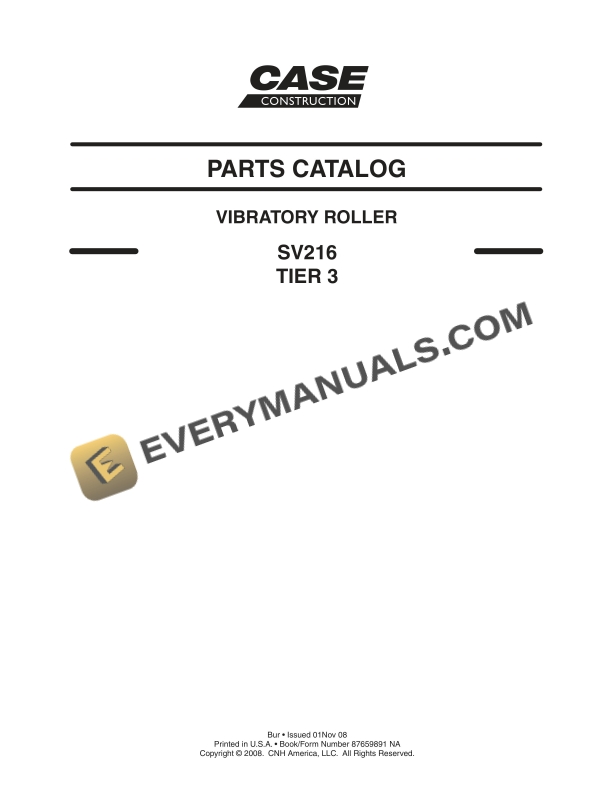 Case SV216 Tier 3 Vibratory Roller Parts Catalog 87659891 NA PDF
