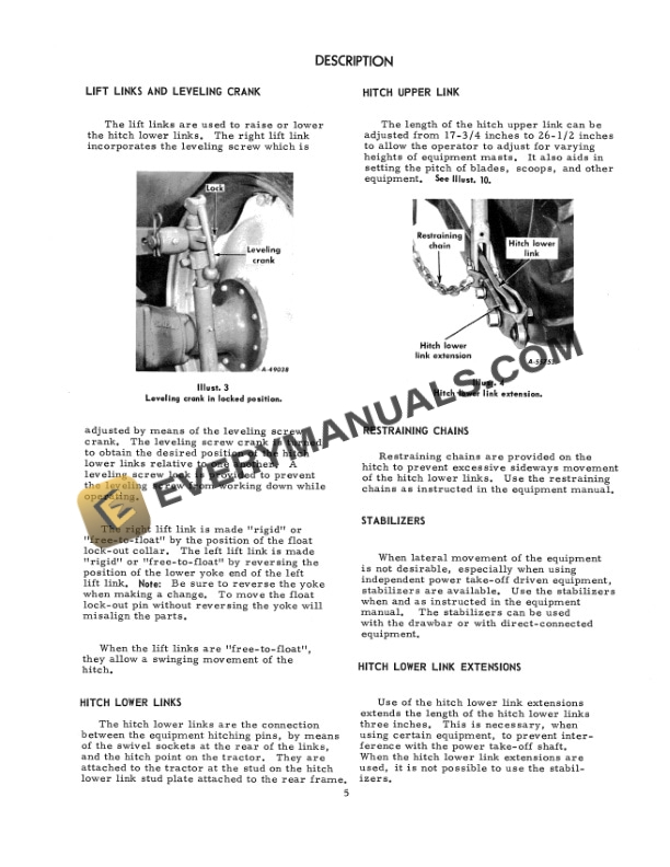 Case Three-Point Industrial Hitch International 340 and 460 Series Tractor Operator Manual 1014180R3-2