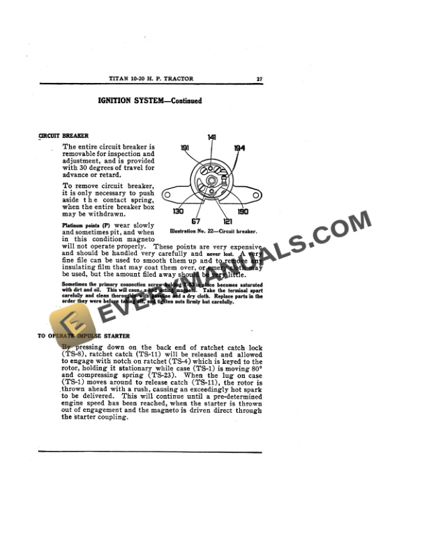 Case Titan 10-20 H, P Kerosene Tractor Operator Manual INT-2801A-3