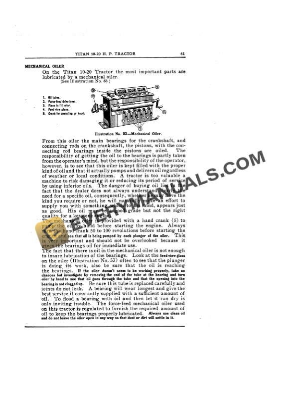Case Titan 10-20 H, P Kerosene Tractor Operator Manual INT-2801A-5