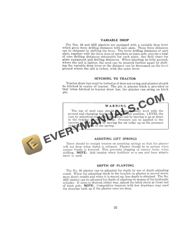 Case Tractor Corn Planters Model No 46 and 46-H Drill Only Operator Manual DA1573-4