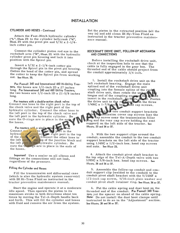 Case Two-Point Fast-Hitch for McCormick Farmall 340 and International 340 and 460 Series Utility Tractor Operator Manual 1014115R1-5