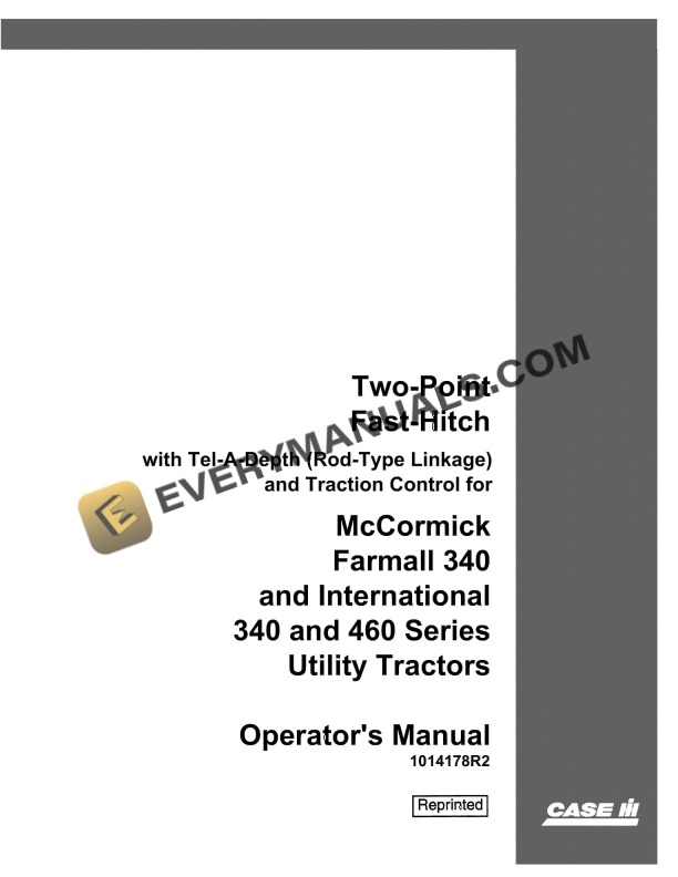 case two point fast hitch for mccormick farmall 340 and international 340 and 460 series utility tractor operator manual 1014178r2 1