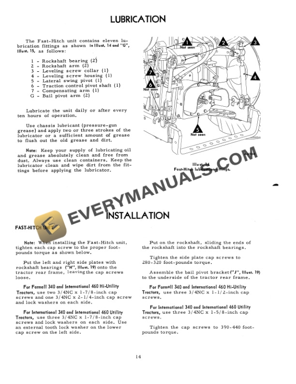 Case Two-Point Fast-Hitch for McCormick Farmall 340 and International 340 and 460 Series Utility Tractor Operator Manual 1014178R2-3