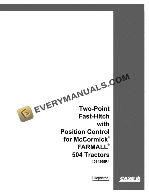 case two point fast hitch with position control for mccormick farmall 504 tractor operator manual 1014365r4 1