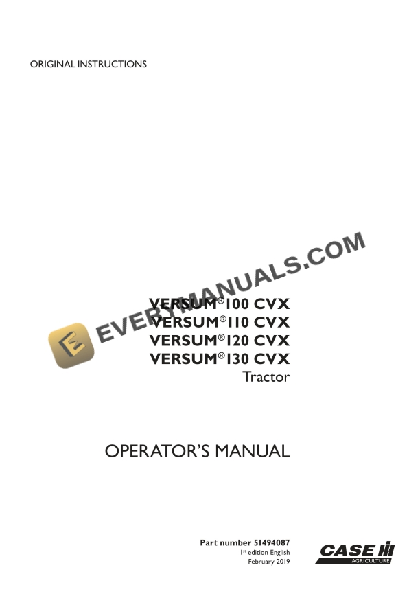 Case VERSUM 100 CVX, 110 CVX, 120 CVX, 130 CVX Tractor Operator Manual 51494087 PDF 2 case versum 100 cvx 110 cvx 120 cvx 130 cvx tractor operator manual 51494087 1