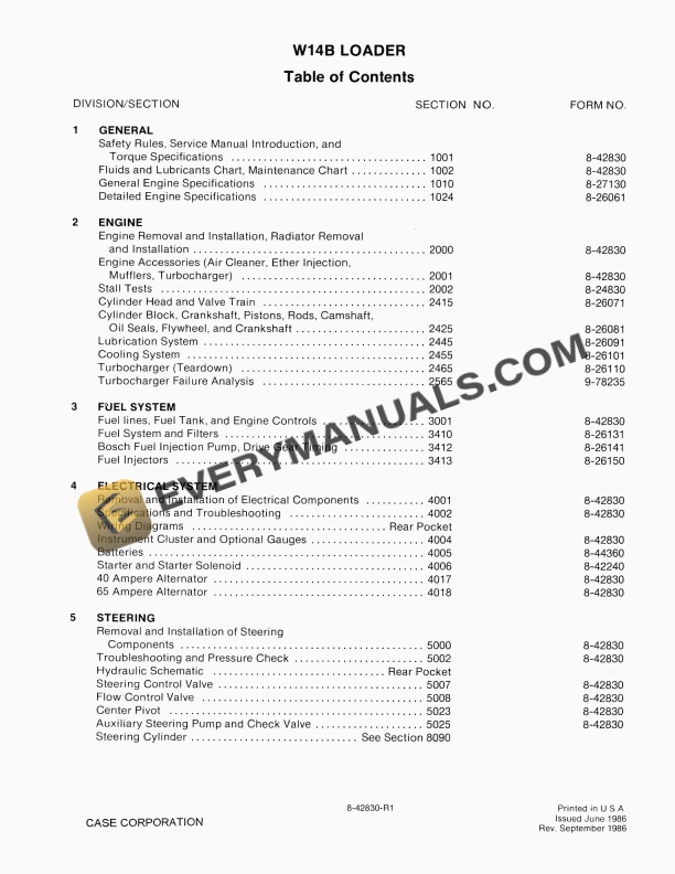 case w14b loader service manual 8 42830 r1 1