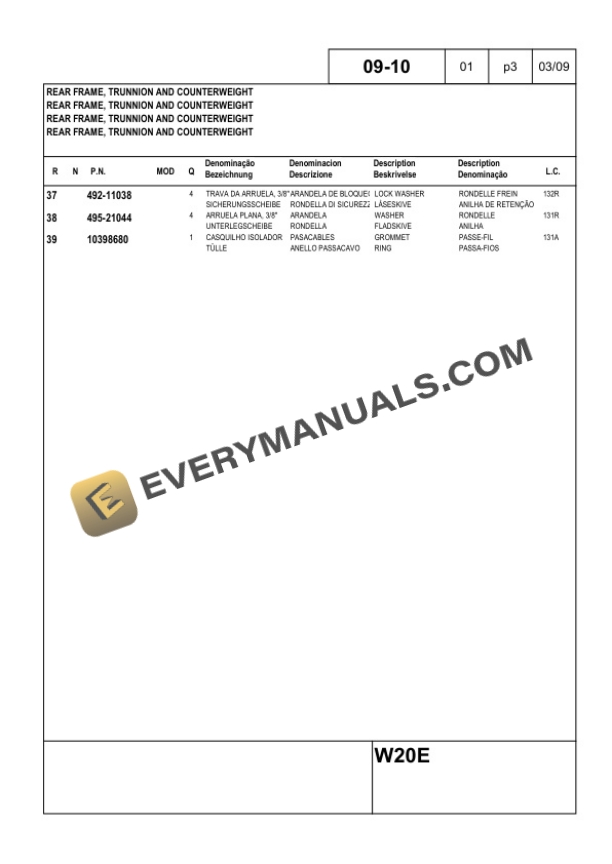 Case W20E Loader Parts Catalog 84217704-5
