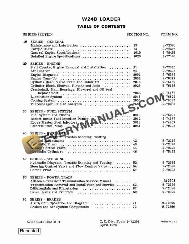 case w24b loader service manual 9 72398 1