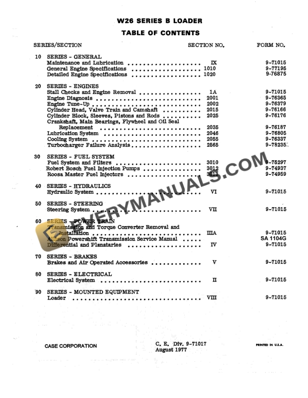 case w26 series b loader service manual 9 71017 1