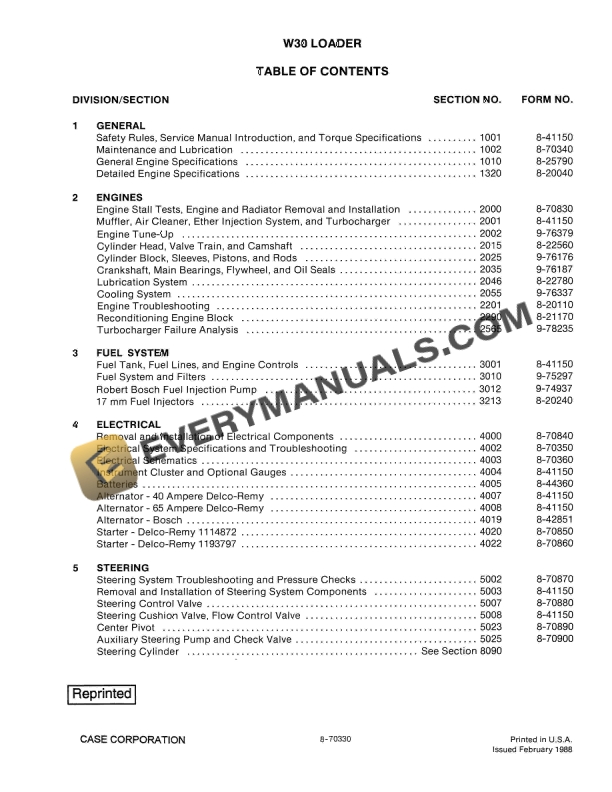 case w30 loader service manual 8 70330 1