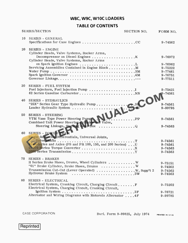 case w8c w9c w10c loader service manual 9 99825 1