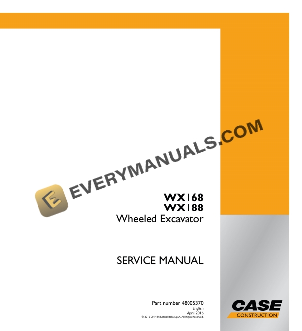 case wx168 wx188 wheeled excavator service manual 48005370 1