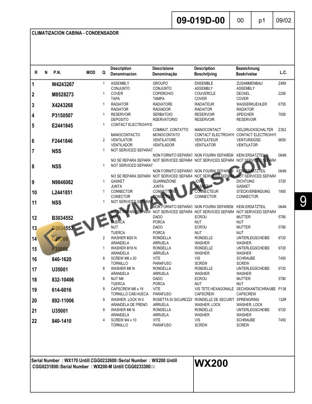 Case WX200 Wheeled Excavator Parts Catalog 7-8271-R1-5