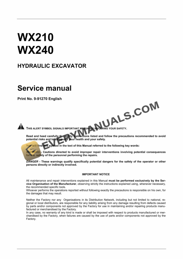 case wx210 wx240 hydraulic excavator service manual 9 91270 1