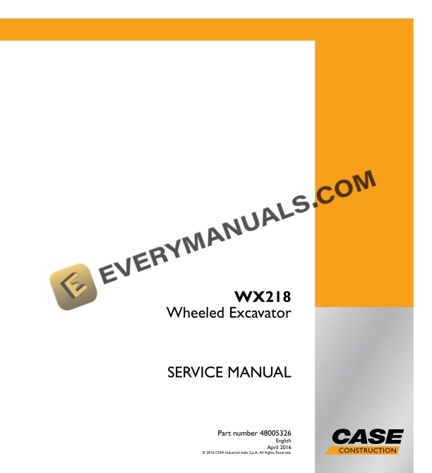 case wx218 wheeled excavator service manual 48005326 1
