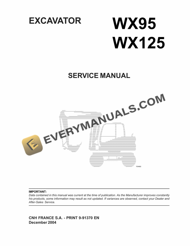 case wx95 wx125 hydraulic excavator service manual 9 91370 1
