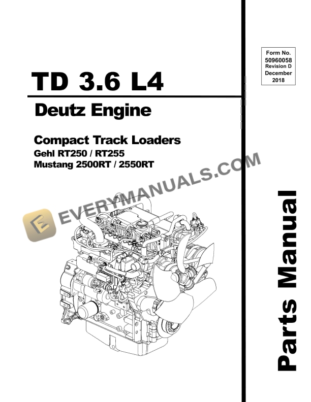 Deutz TCD3.6 L4, TCD3.6 T4 Engine Parts Manual 50960148 Rev.A
