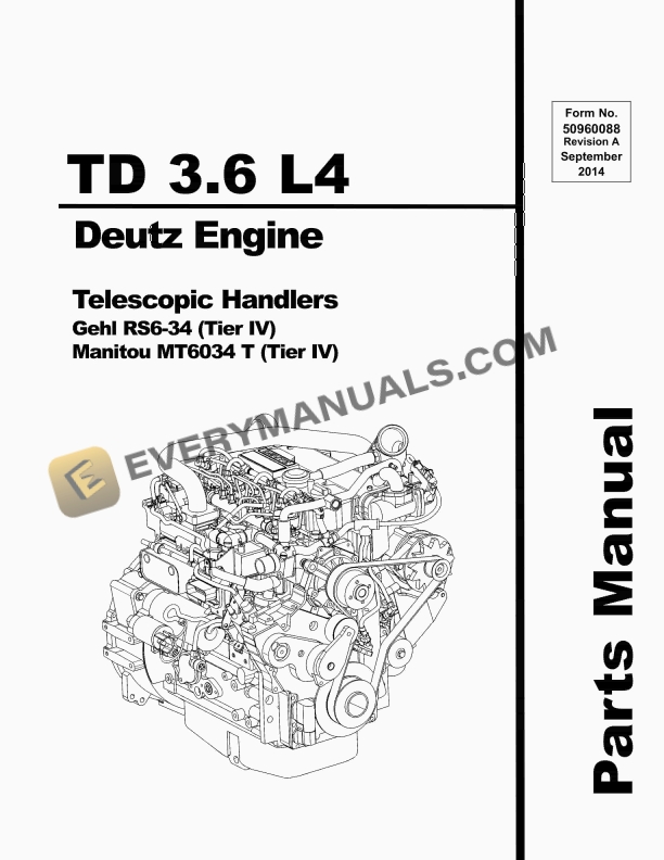 Deutz TD 3.6 L4 Parts Manual 50960088A
