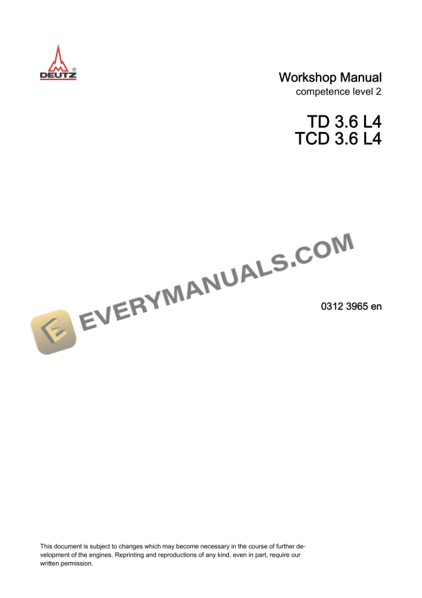 Deutz TD 3.6 L4, TCD 3.6 L4 Engine Workshop Manual 03123965EN