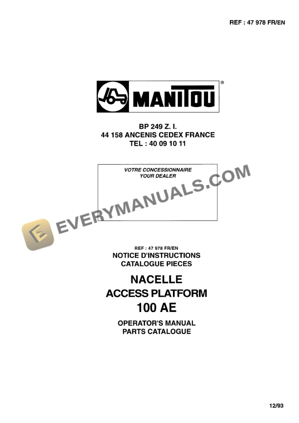 Manitou 100 AE Access Platforms Operator Manual 47987 FR-EN