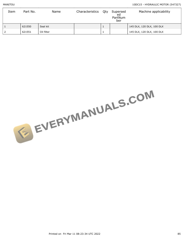 Manitou 100DLX, 120DLX, 145DLX Parts Catalog 547327 7 Manitou 100DLX, 120DLX, 145DLX Parts Catalog 547327 - Image 5