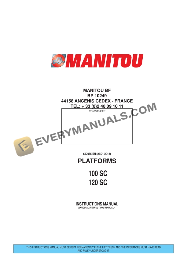 Manitou 100SC, 120SC Platforms Instruction Manual 647085EN