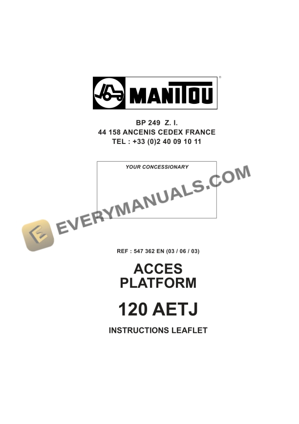 Manitou 120 AETJ Access Platform InstructionsLeaflet 547362EN