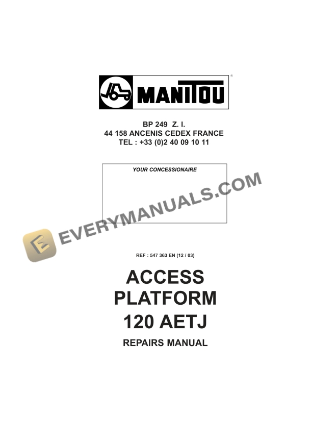 Manitou 120 AETJ Access Platform Repair Manual 547363EN