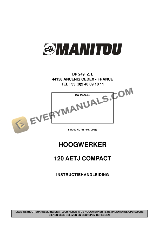 Manitou 120 AETJ Compact Instruction Manual 547362 NL