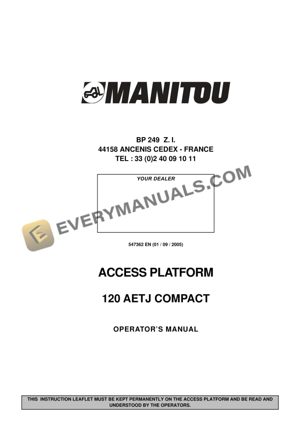 Manitou 120 AETJ Compact Operator Manual 547362