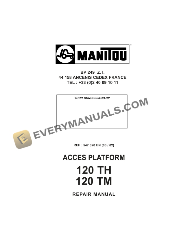 Manitou 120 TH, 120 TM Acces Platform Repair Manual 547320EN